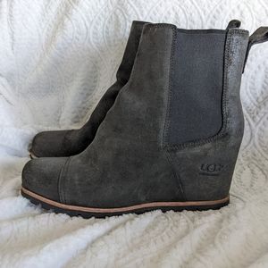 UGG Black Suede Waterproof Wedge Booties
